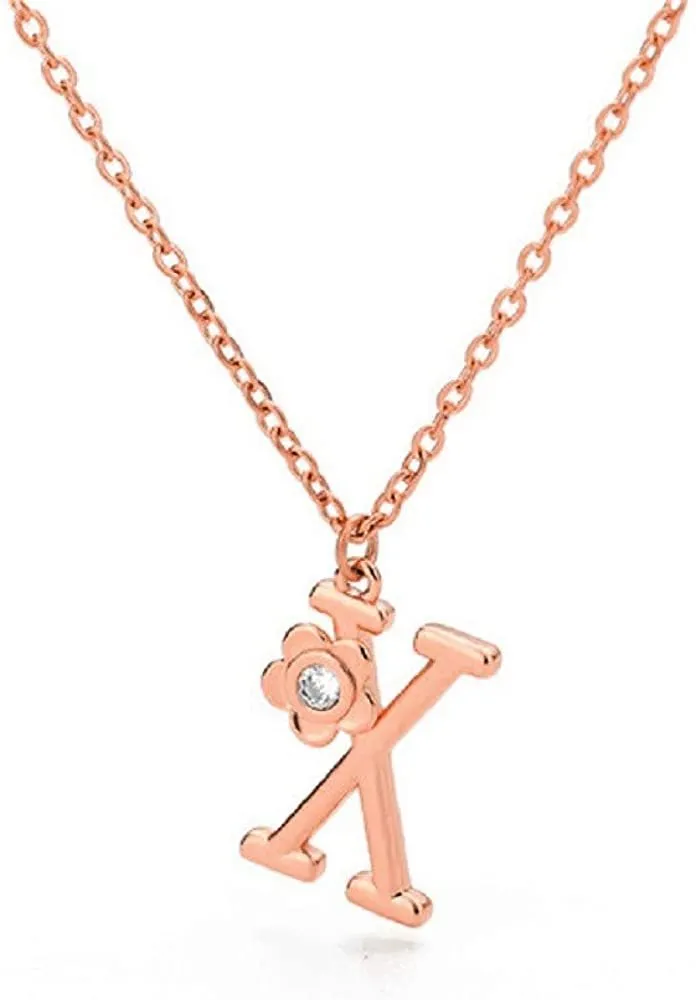 Giorgio Bergamo Stainless Steel Gold Plated A - Z, 26 Letter Cubic Zirconia Flower Initial Pendant Necklace