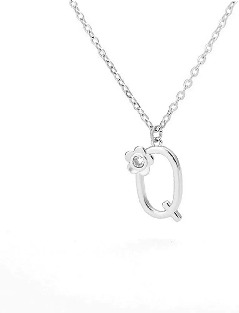 Giorgio Bergamo Stainless Steel Gold Plated A - Z, 26 Letter Cubic Zirconia Flower Initial Pendant Necklace