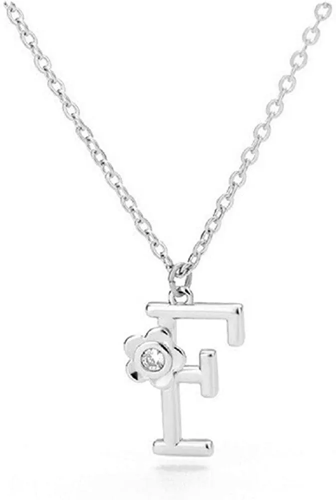 Giorgio Bergamo Stainless Steel Gold Plated A - Z, 26 Letter Cubic Zirconia Flower Initial Pendant Necklace