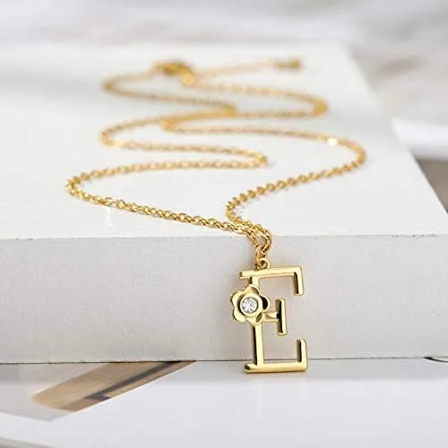 Giorgio Bergamo Stainless Steel Gold Plated A - Z, 26 Letter Cubic Zirconia Flower Initial Pendant Necklace