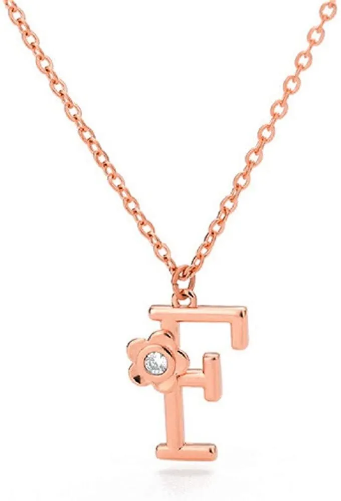 Giorgio Bergamo Stainless Steel Gold Plated A - Z, 26 Letter Cubic Zirconia Flower Initial Pendant Necklace