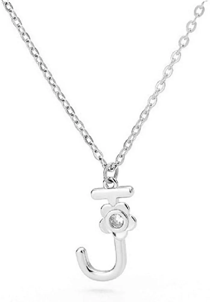 Giorgio Bergamo Stainless Steel Gold Plated A - Z, 26 Letter Cubic Zirconia Flower Initial Pendant Necklace