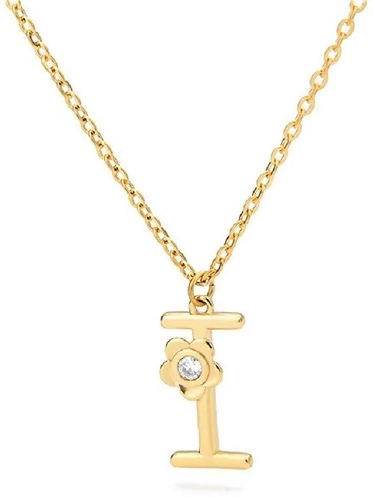 Giorgio Bergamo Stainless Steel Gold Plated A - Z, 26 Letter Cubic Zirconia Flower Initial Pendant Necklace