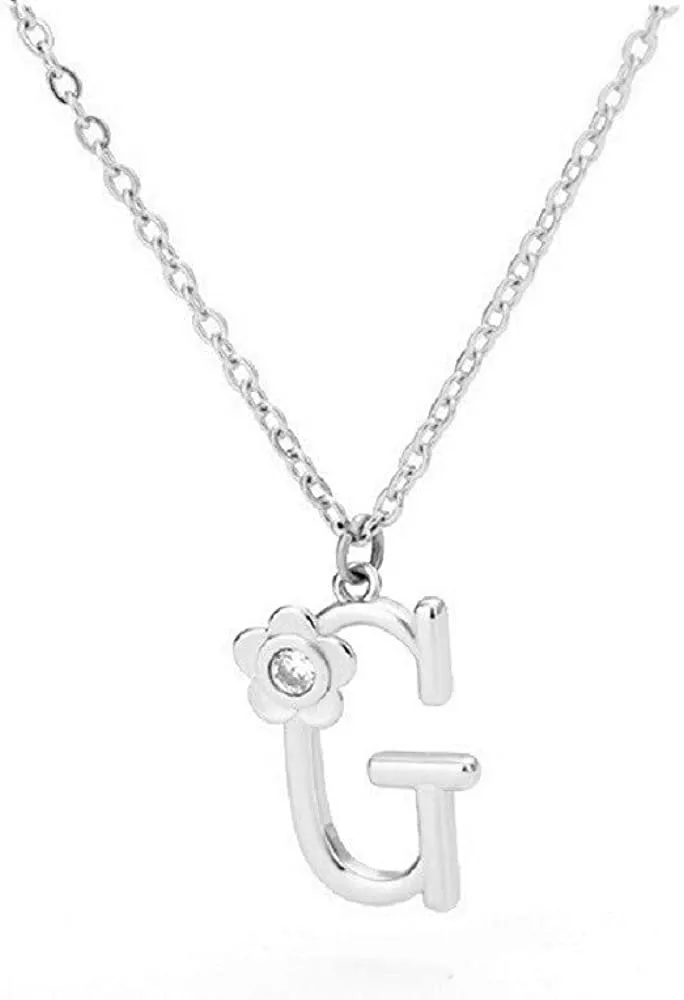 Giorgio Bergamo Stainless Steel Gold Plated A - Z, 26 Letter Cubic Zirconia Flower Initial Pendant Necklace