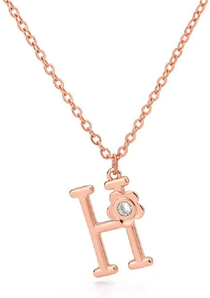 Giorgio Bergamo Stainless Steel Gold Plated A - Z, 26 Letter Cubic Zirconia Flower Initial Pendant Necklace