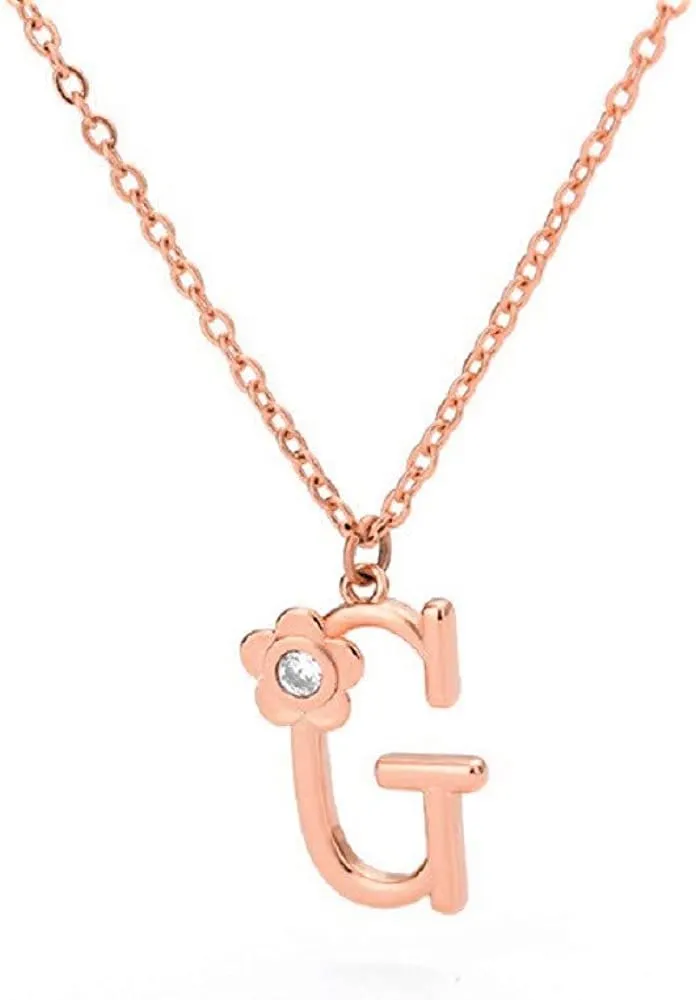 Giorgio Bergamo Stainless Steel Gold Plated A - Z, 26 Letter Cubic Zirconia Flower Initial Pendant Necklace