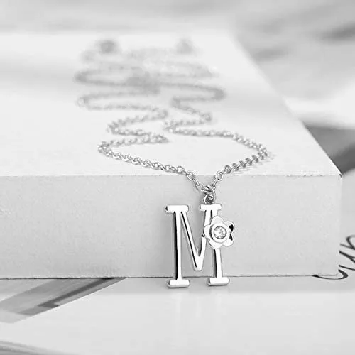 Giorgio Bergamo Stainless Steel Gold Plated A - Z, 26 Letter Cubic Zirconia Flower Initial Pendant Necklace