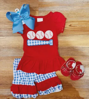 Girls Plaid Baseball Set
