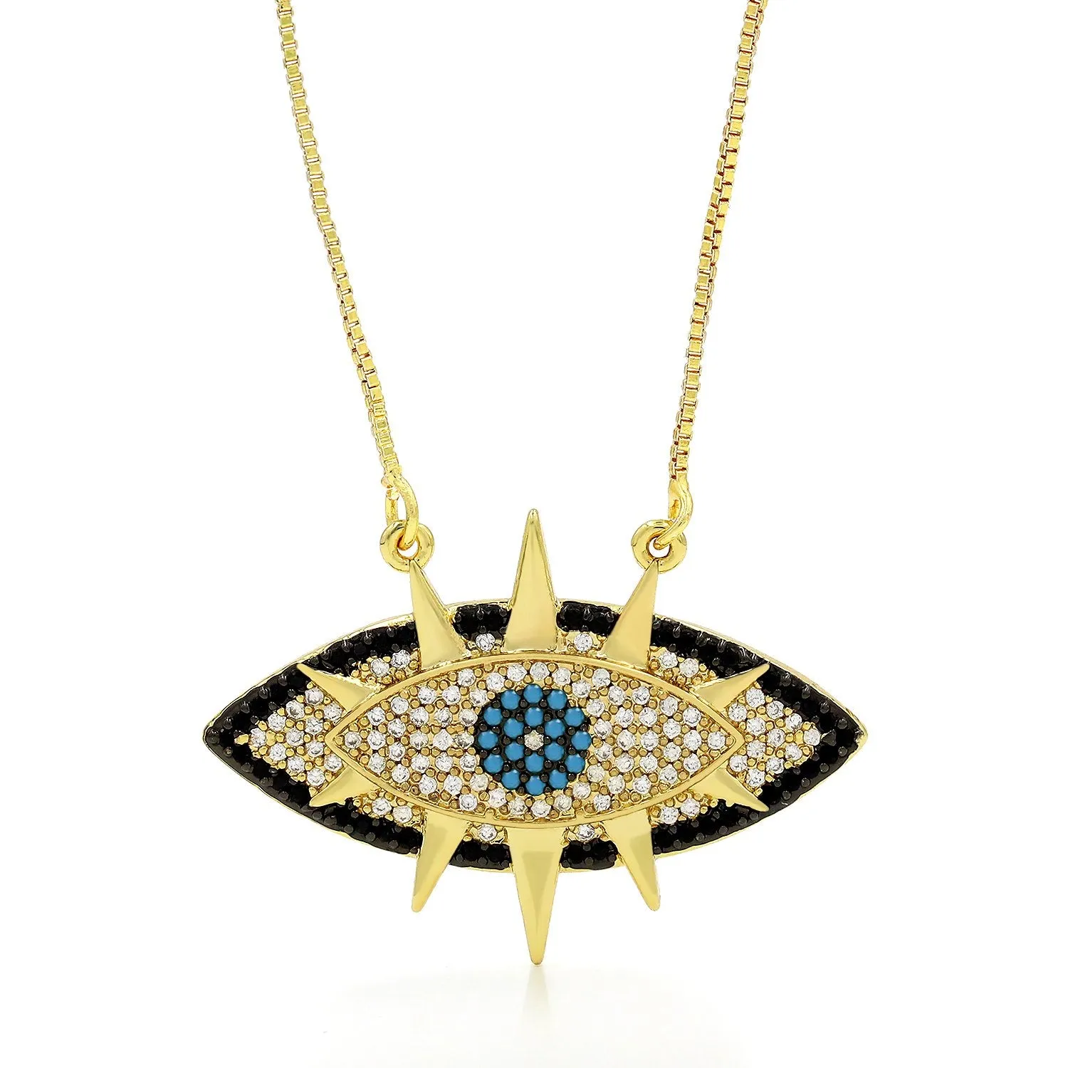 Gold Plated Micro Pave Evil Eye Trendy Pendant Necklace