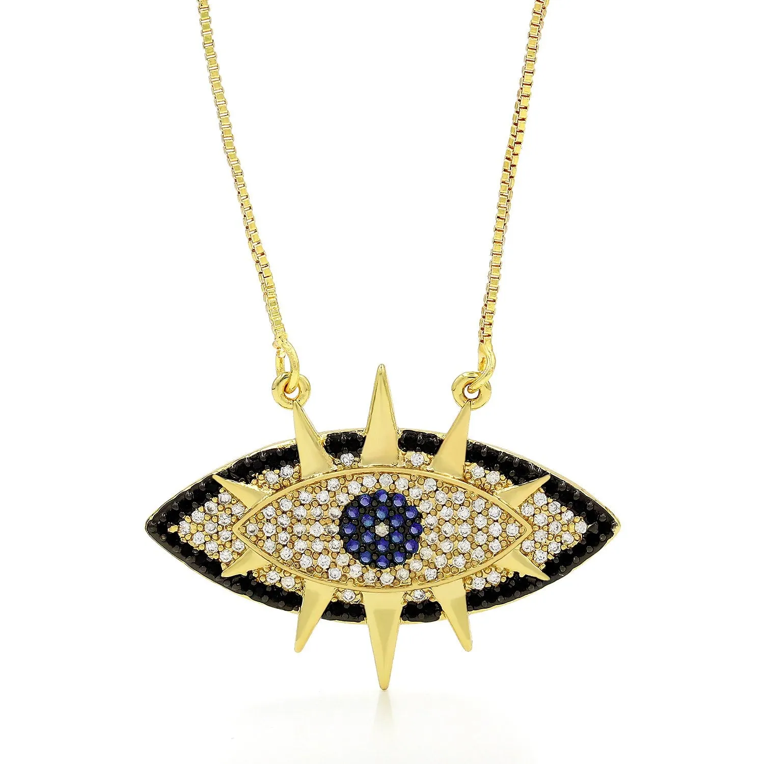 Gold Plated Micro Pave Evil Eye Trendy Pendant Necklace