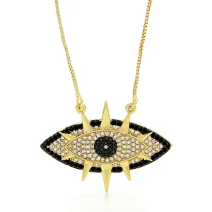 Gold Plated Micro Pave Evil Eye Trendy Pendant Necklace