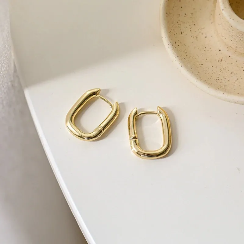 Gold Plated Trendy Rectangular Hoop Earrings