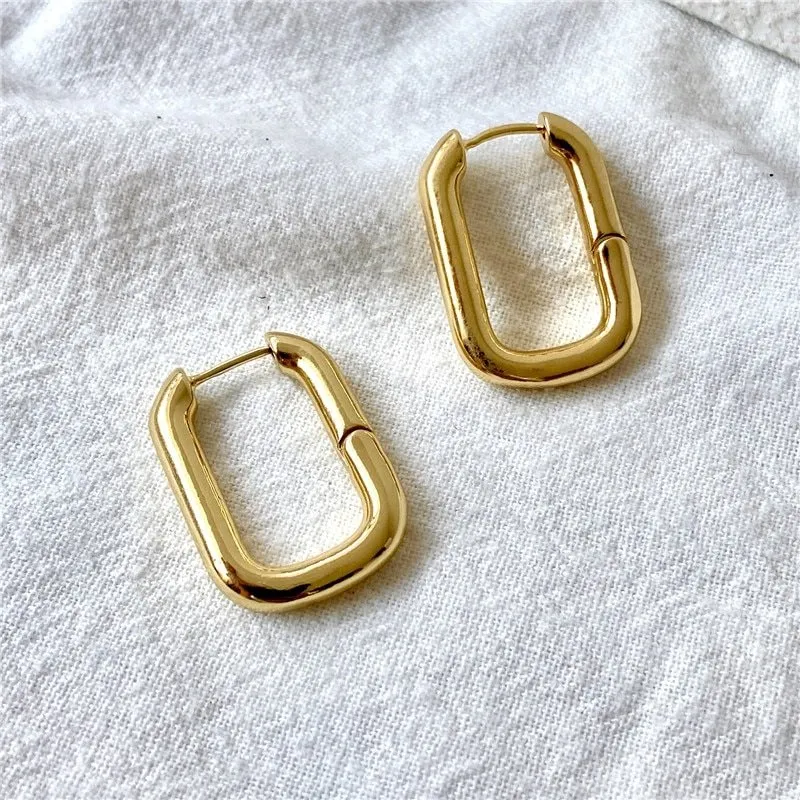 Gold Plated Trendy Rectangular Hoop Earrings