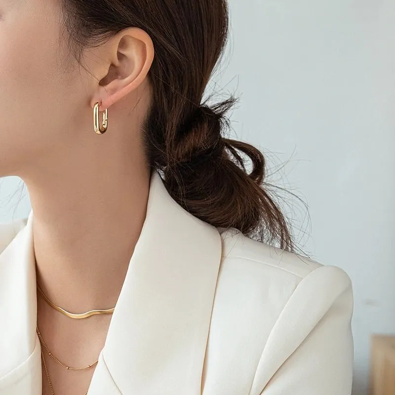 Gold Plated Trendy Rectangular Hoop Earrings