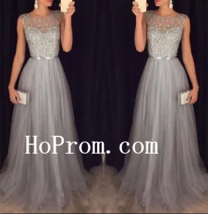 Grey Beading Prom Dresses,Chiffon Prom Dress,Tulle Evening Dress