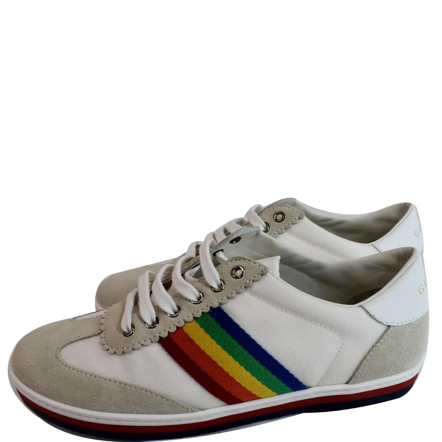 GUCCI Suede Stripe Rainbow G74 Leather Sneakers White 552969 US 5