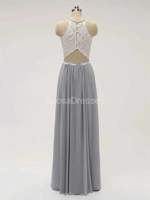 Halter Lace Long Chiffon Grey Cheap Bridesmaid Dresses Online, WG583