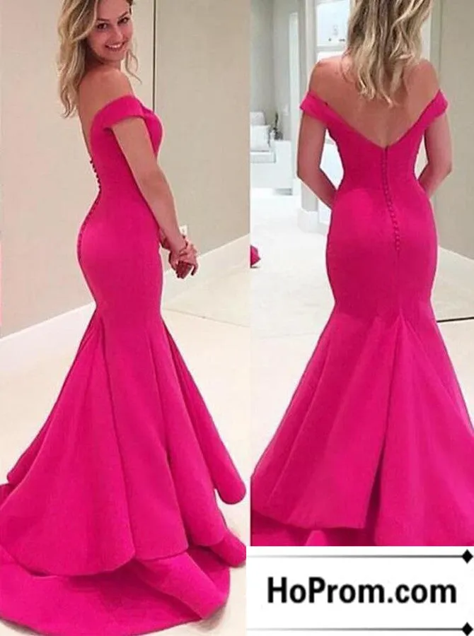 Hot Pink Off Shoulder Mermaid Prom Dresses Evening Dress