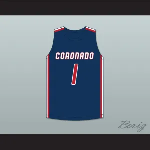 Jaden Hardy 1 Coronado High School Cougars Navy Blue Basketball Jersey 1