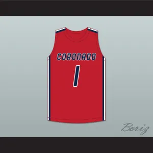 Jaden Hardy 1 Coronado High School Cougars Red Basketball Jersey 1