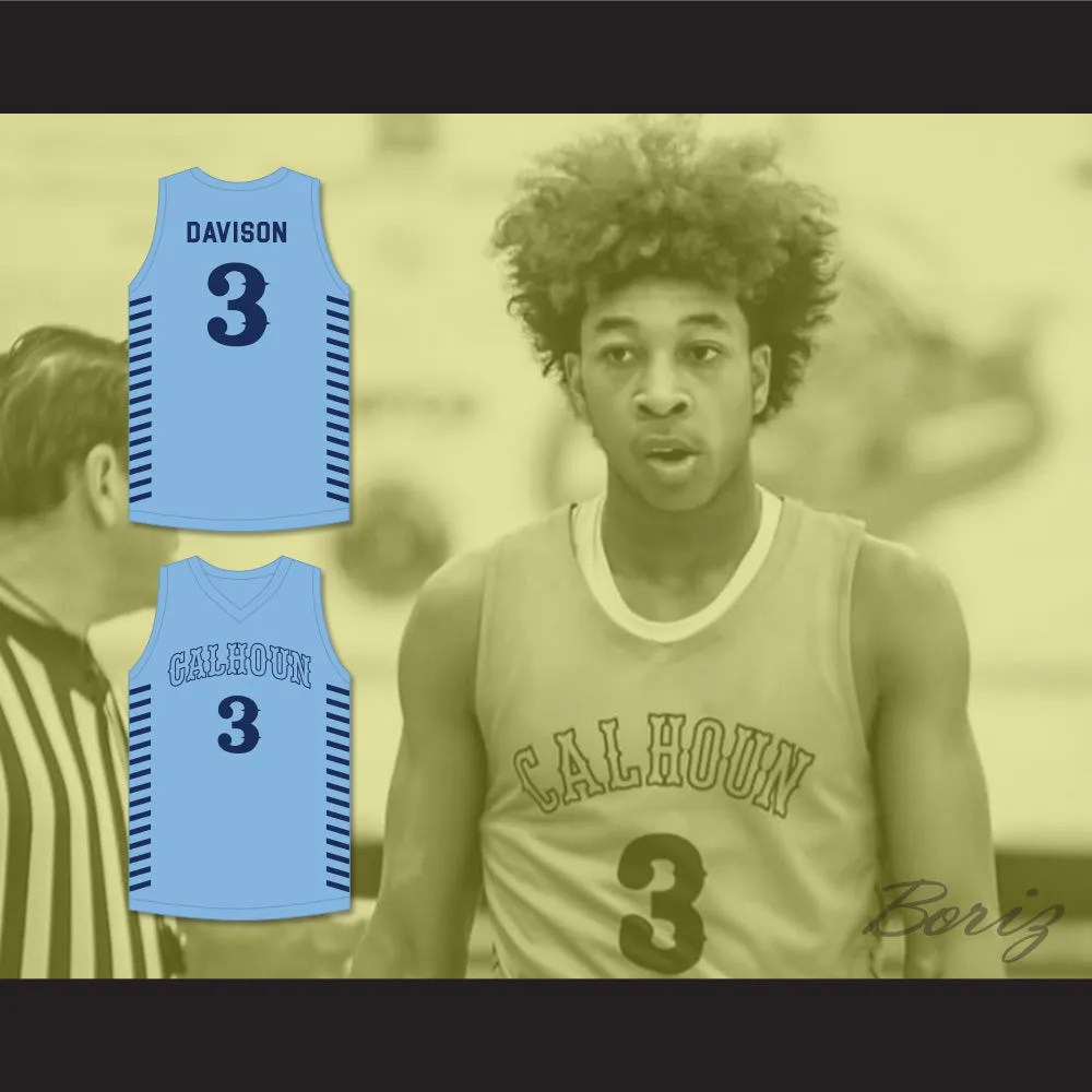 JD Davison 3 Calhoun High School Tigers Light Blue Basketball Jersey 2