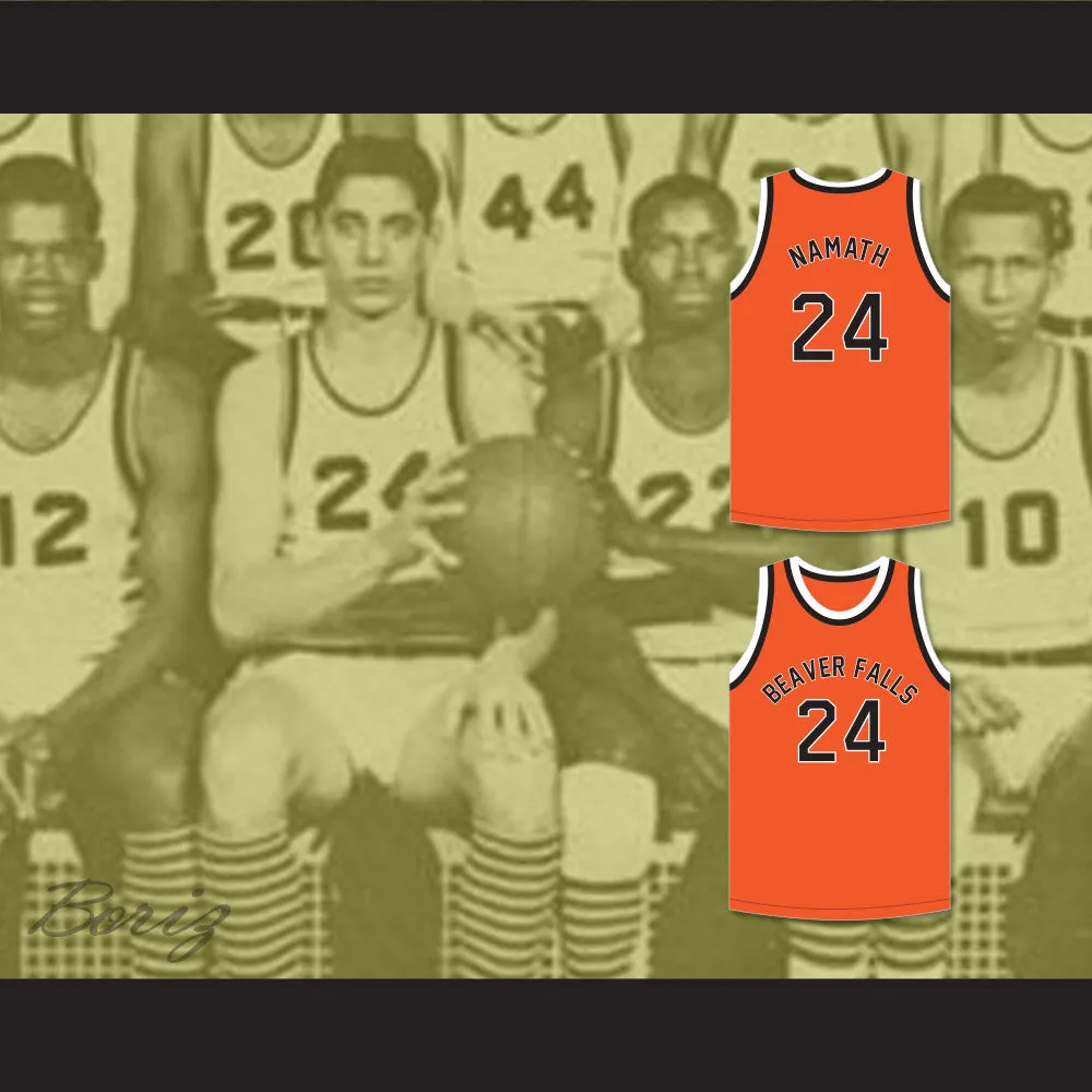 Joe Namath 24 Beaver Falls High School Tigers Orange Basketball Jersey 2