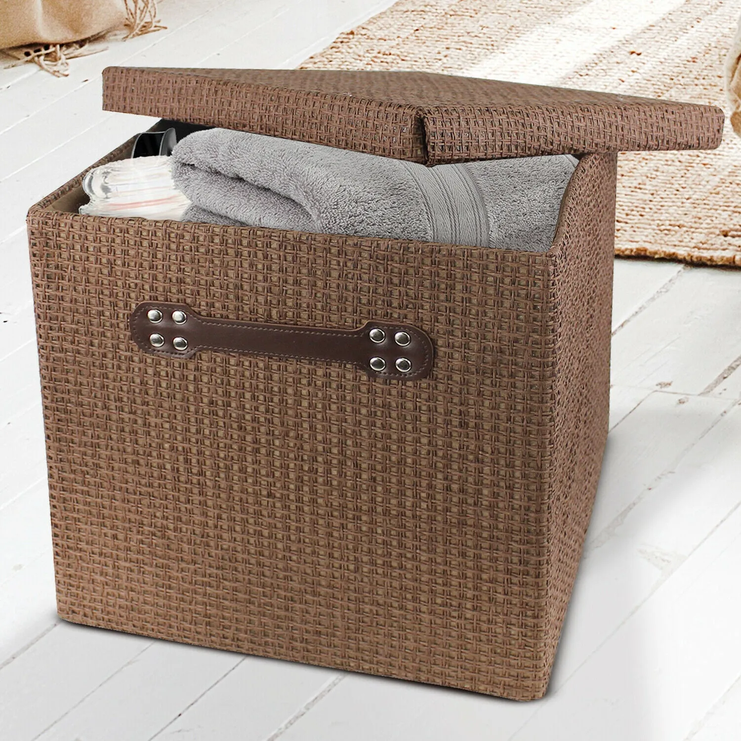 JYSK Storage Box Brown Foldable Rattan Style H 30cm x W 32cm x L 32cm x 1