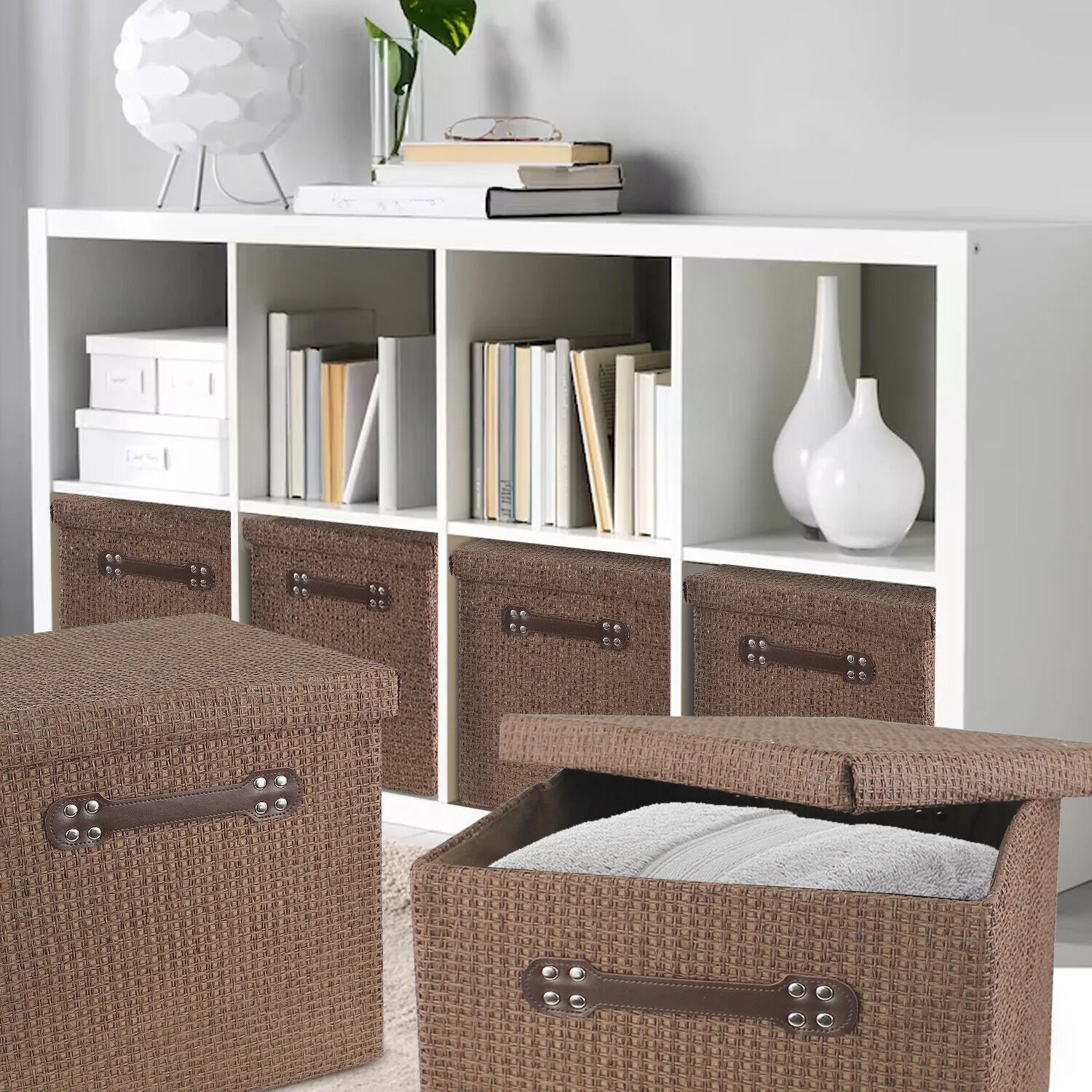 JYSK Storage Box Brown Foldable Rattan Style H 30cm x W 32cm x L 32cm x 1