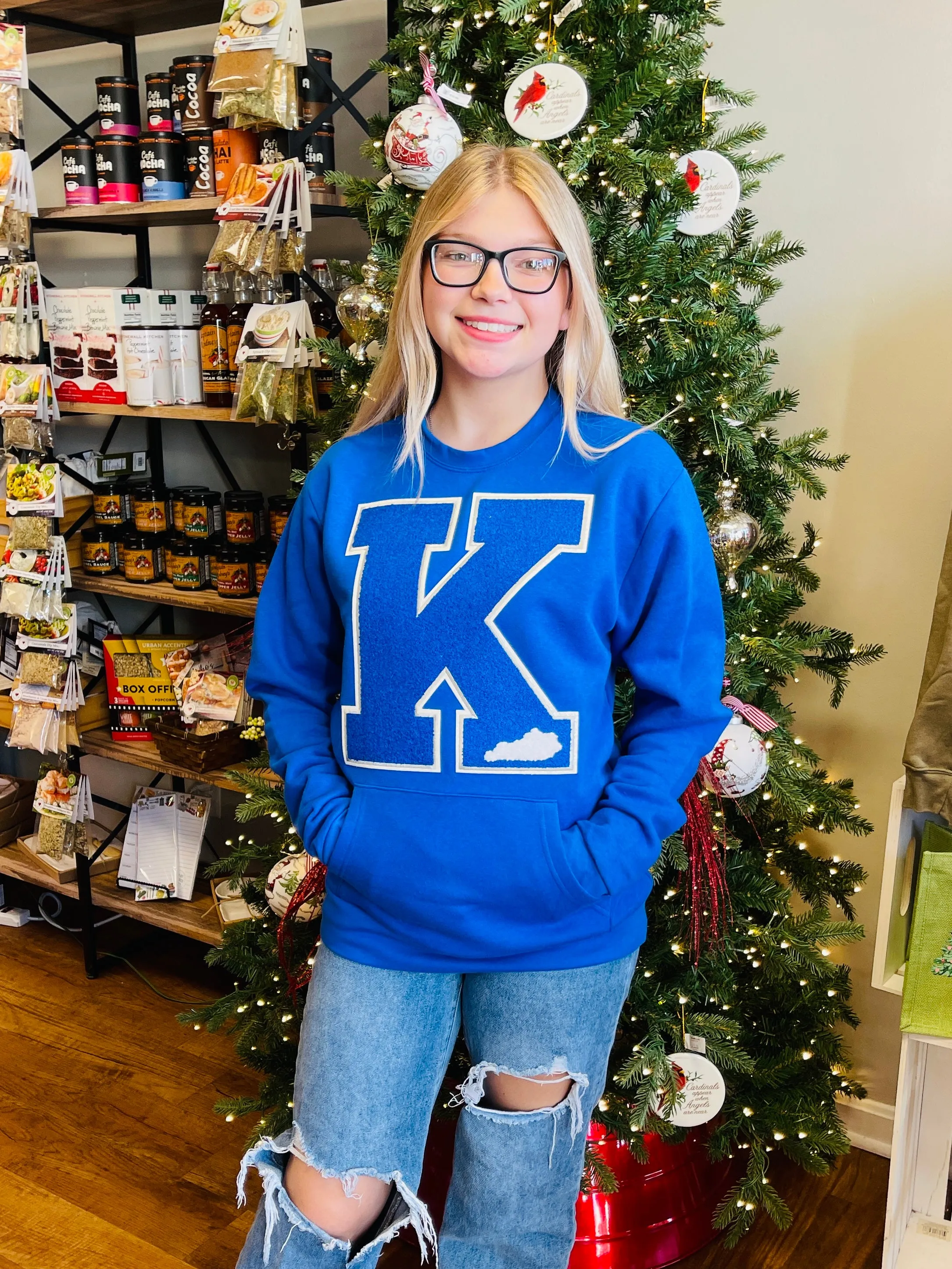 K Kentucky Chenille Patch Unisex Pocket Crew Sweatshirt