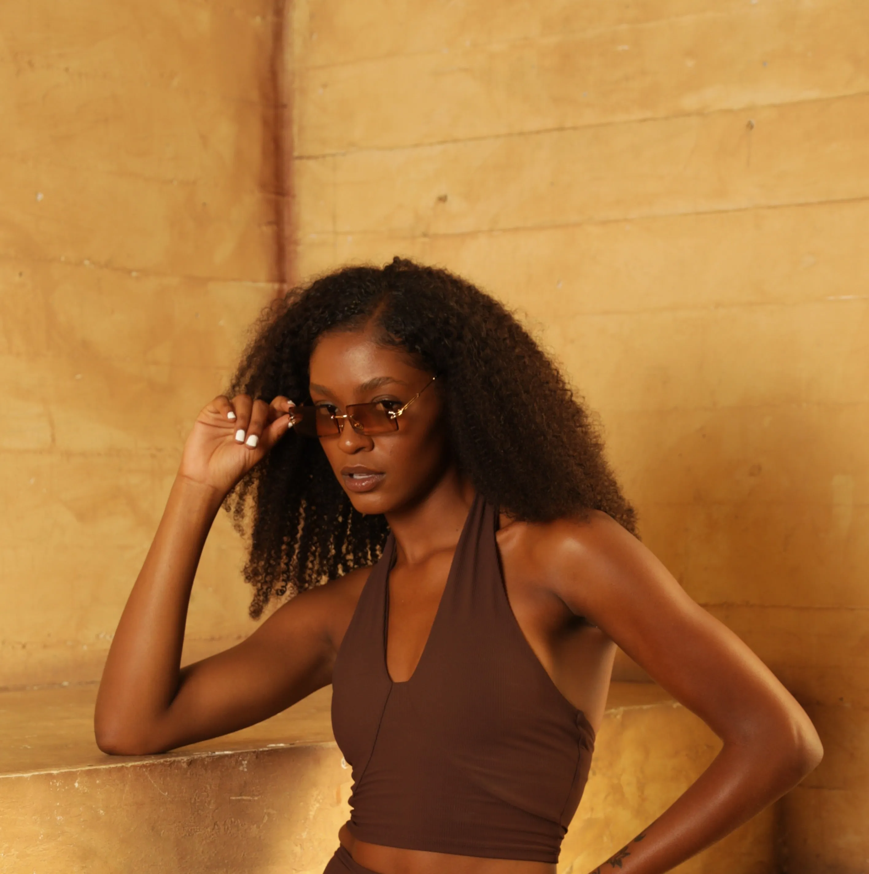 Kanai Ribbed & Seamless Open Back Halter Sports Bra