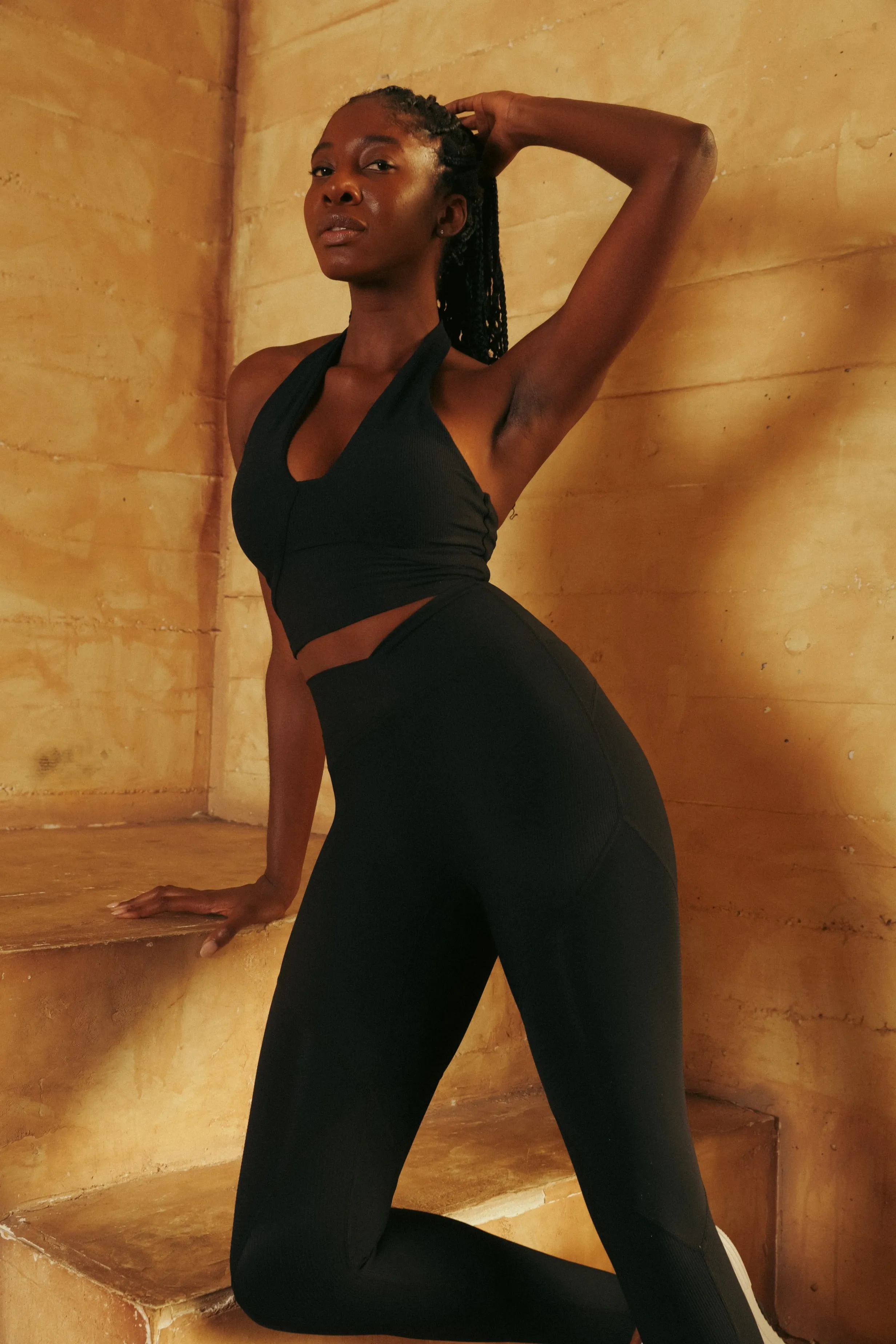 Kanai Ribbed & Seamless Open Back Halter Sports Bra