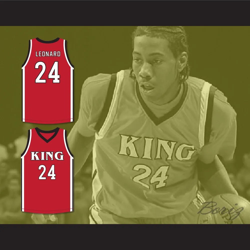 Kawhi Leonard 24 Martin Luther King High School Wolves Red Basketball Jersey 4
