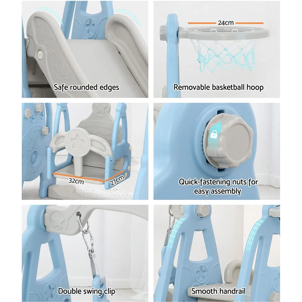 Keezi Kids Slide Swing Set Basketball Hoop Outdoor Playground Toys 170cm Blue - ONLINE ONLY