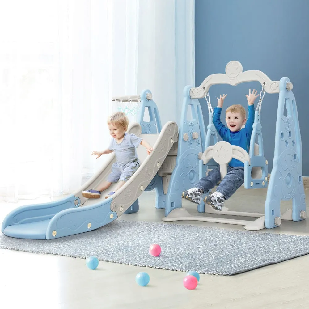 Keezi Kids Slide Swing Set Basketball Hoop Outdoor Playground Toys 170cm Blue - ONLINE ONLY