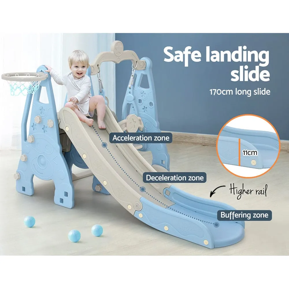 Keezi Kids Slide Swing Set Basketball Hoop Outdoor Playground Toys 170cm Blue - ONLINE ONLY
