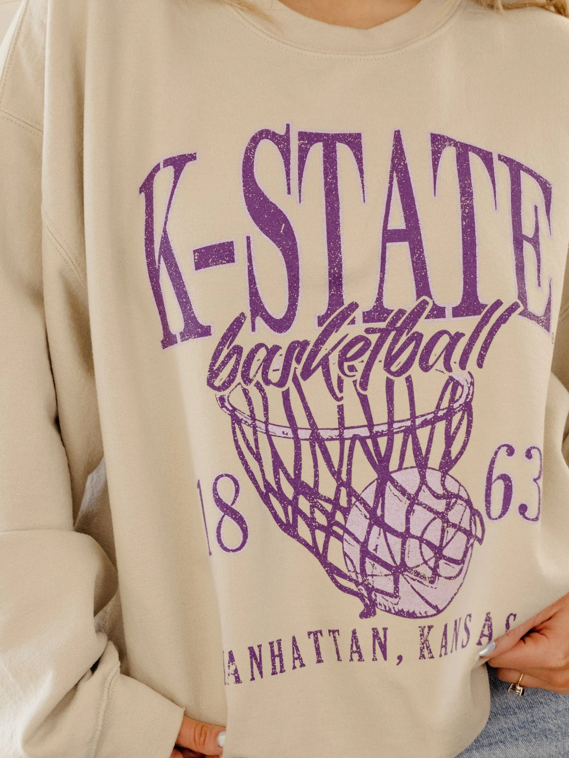 KSU Wildcats Big Basketball Sand Thrifted Sweatshirt