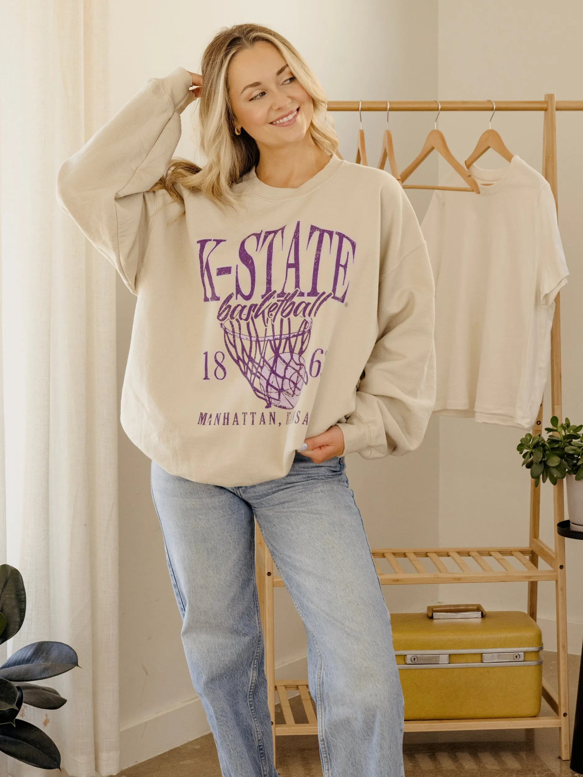KSU Wildcats Big Basketball Sand Thrifted Sweatshirt