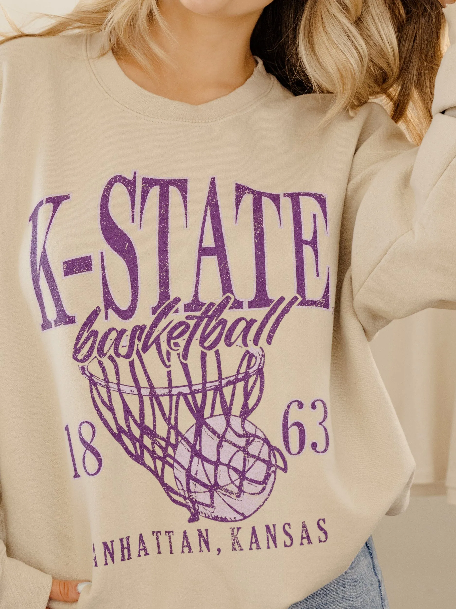 KSU Wildcats Big Basketball Sand Thrifted Sweatshirt