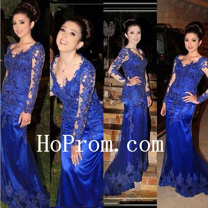 Lace Applique Prom Dresses,Long Sleeve Prom Dress,Evening Dress