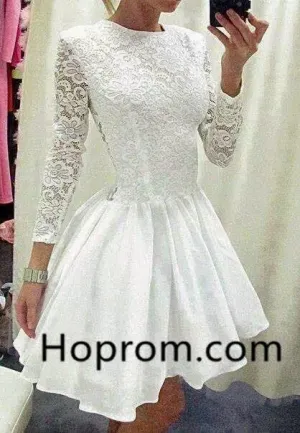 Lace Chiffon Homecoming Dress, White Long Sleeves Homecoming Dress