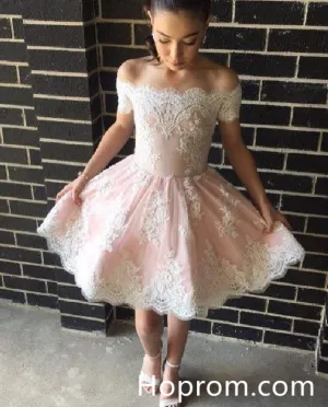 Lace Homecoming Dress, Off shoulder Homecoming Dresses
