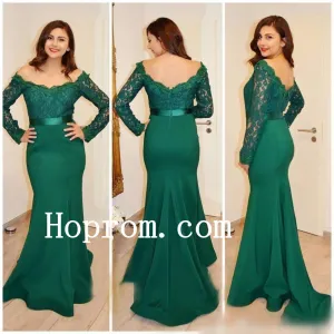 Lace Satin Prom Dresses,Long Sleeve Prom Dress,Evening Dress
