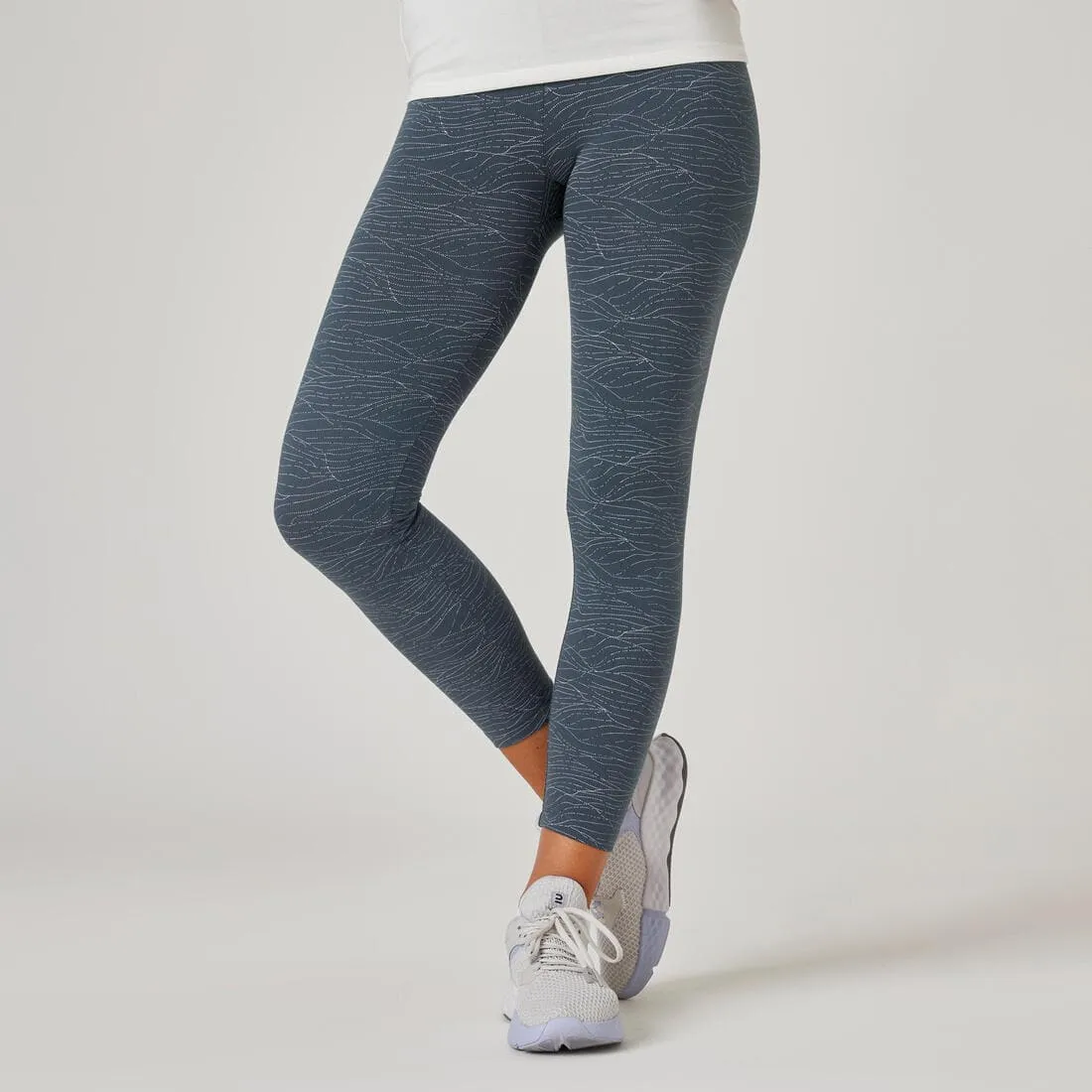 Legging 7/8 fitness femme Fit  - 500 Imprimé rose Fushia