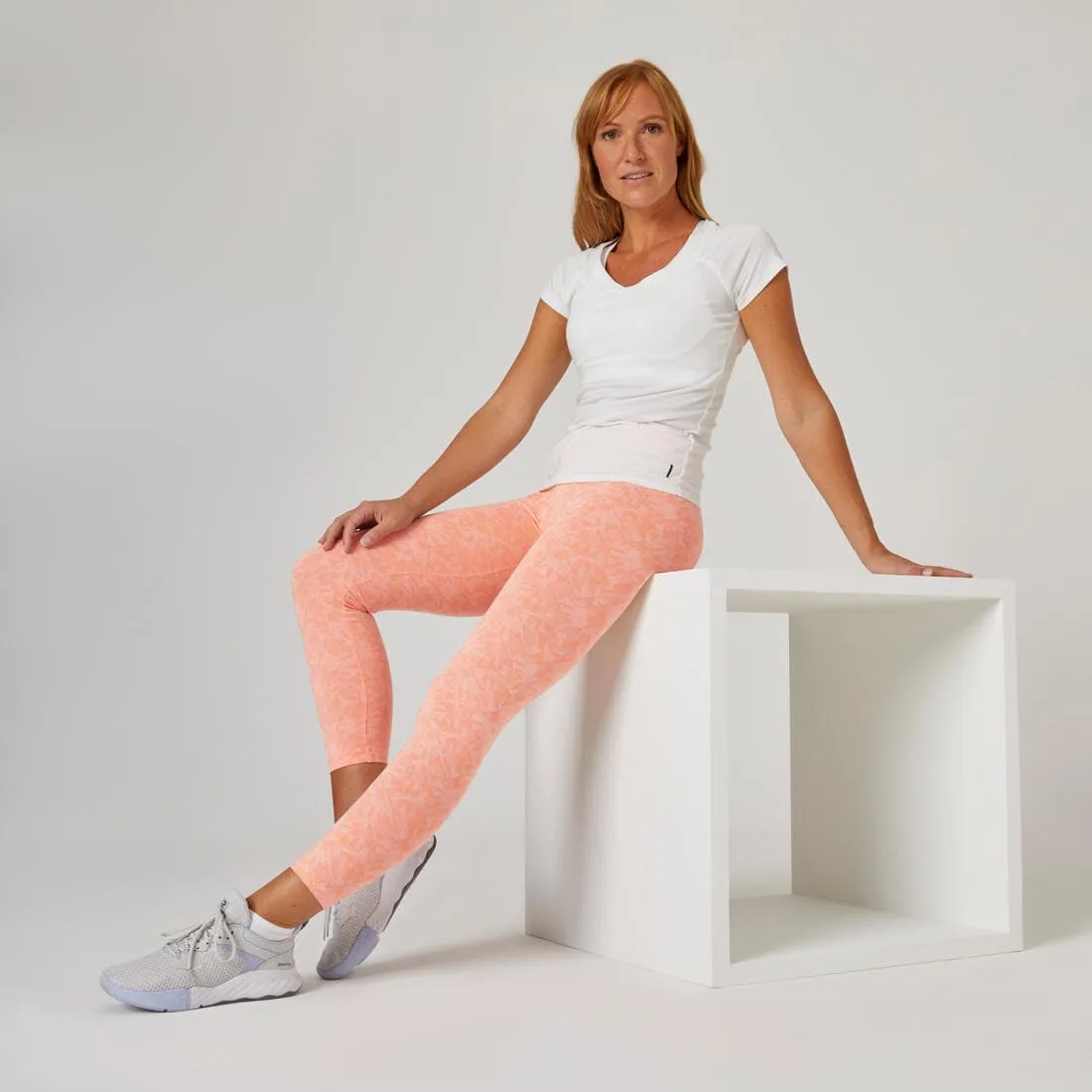 Legging 7/8 fitness femme Fit  - 500 Imprimé rose Fushia