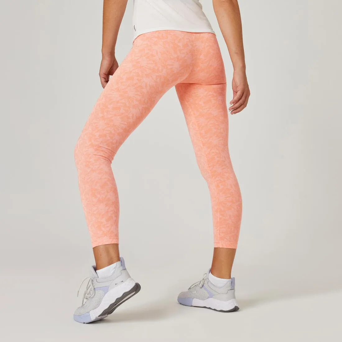 Legging 7/8 fitness femme Fit  - 500 Imprimé rose Fushia
