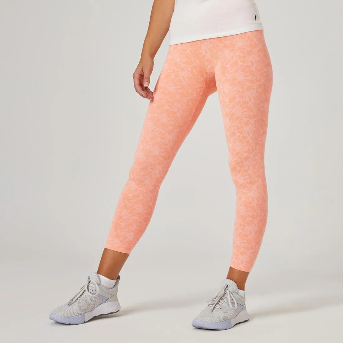 Legging 7/8 fitness femme Fit  - 500 Imprimé rose Fushia