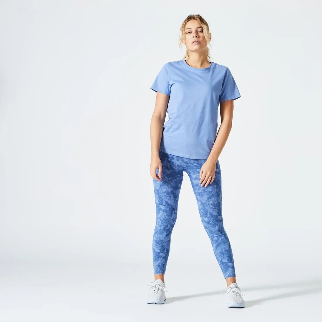 Legging 7/8 fitness femme Fit  - 500 Imprimé rose Fushia