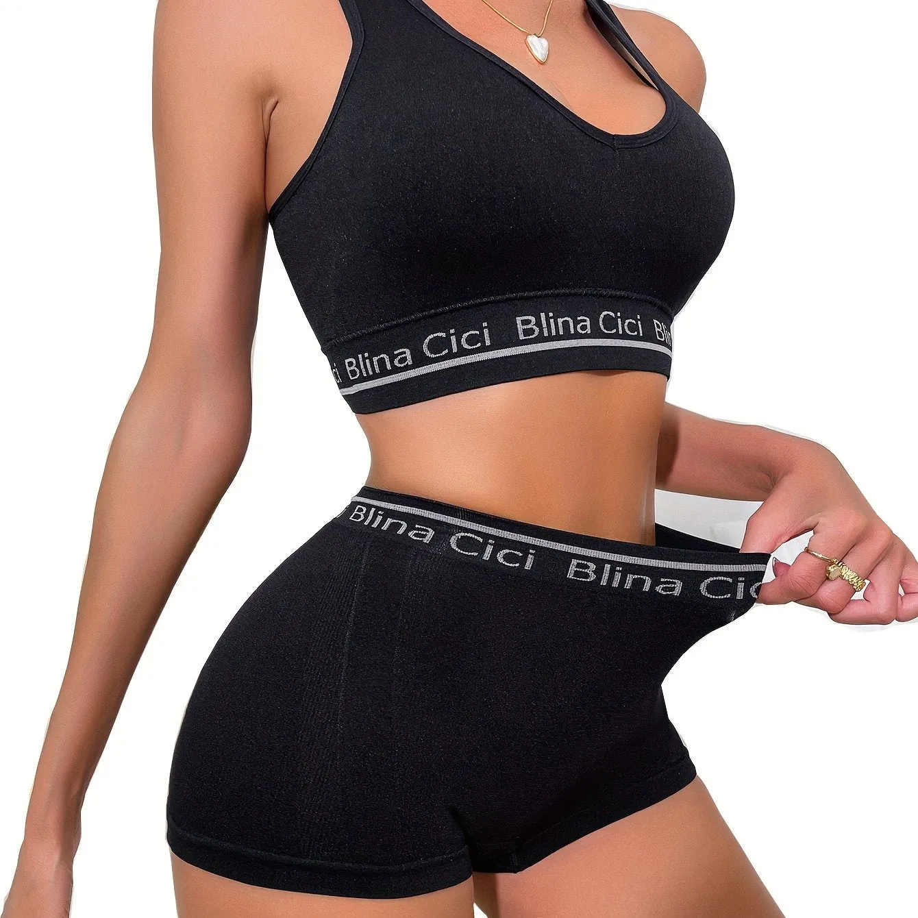 Letter Print Bra & Panties Set - Racerback Sports Bra & Elastic Panties, Women's Lingerie