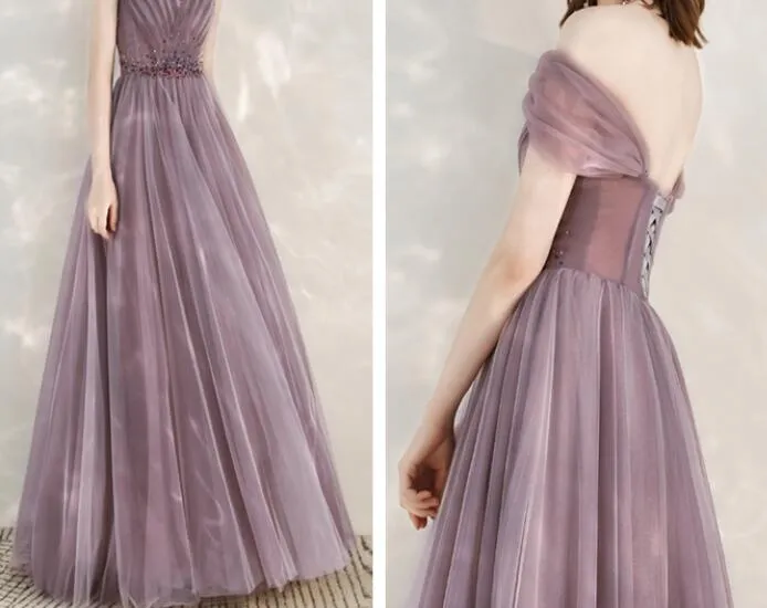 Light Purple Sweetheart Off ShoulderTulle A-line Formal Dress, Purple Prom Dress Evening Dress