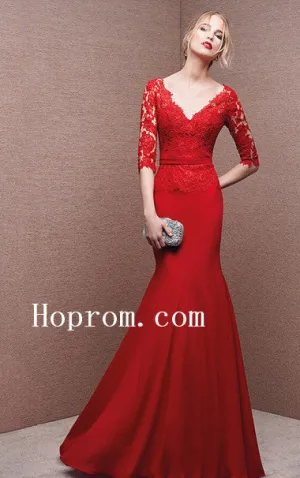 Long Sleeve Prom Dresses,V-Neck Prom Dress,Evening Dress